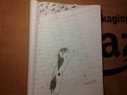 Size: 2048x1536 | Tagged: safe, artist:dramatic anon, oc, oc only, oc:miss eri, emo, lined paper, photo, pink floyd, solo, the wall, traditional art