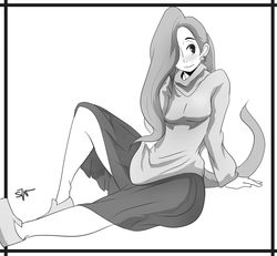 Size: 1134x1047 | Tagged: safe, artist:liquidxlead, fluttershy, human, g4, clothes, female, grayscale, humanized, monochrome, skirt, solo, sweatershy