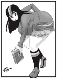 Size: 825x1125 | Tagged: safe, artist:liquidxlead, twilight sparkle, human, g4, breasts, busty twilight sparkle, clothes, female, grayscale, humanized, monochrome, socks, solo