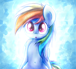 Size: 2500x2300 | Tagged: safe, artist:heavymetalbronyyeah, rainbow dash, pegasus, pony, semi-anthro, g4, :o, abstract background, belly button, bipedal, confused, cute, dashabetes, female, high res, looking at you, mare, open mouth, solo, standing, wide hips