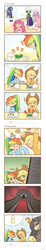 Size: 885x4760 | Tagged: safe, artist:howxu, applejack, fluttershy, king sombra, pinkie pie, princess cadance, princess luna, queen chrysalis, rainbow dash, twilight sparkle, human, series:my little kindergarten, g4, 4koma, :3, broccoli, clothes, comic, crying, faic, humanized, jossed, shrunken pupils, skirt, smug, smugdash, socks, sweat