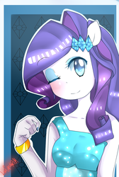 Size: 804x1200 | Tagged: safe, artist:lovecupcake20, rarity, equestria girls, g4, bust, clothes, female, looking at you, nail polish, one eye closed, ponied up, smiling, solo, wink