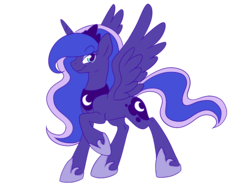 Size: 1024x768 | Tagged: safe, artist:fizzy-dog, princess luna, g4, female, looking at you, raised hoof, simple background, smiling, solo, spread wings, transparent background