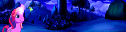 Size: 1889x480 | Tagged: safe, screencap, lily lightly, firefly (insect), a very pony place, come back lily lightly, g3, g3 panorama, glowing, glowing horn, horn, night, panorama, rock