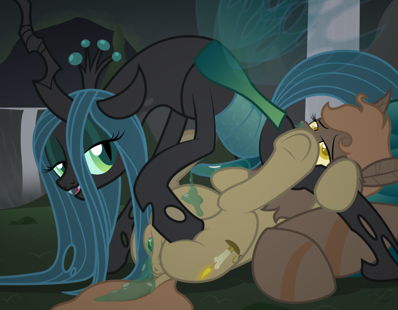 893179 - explicit, artist:facelessjr, queen chrysalis, oc, changeling, mot...