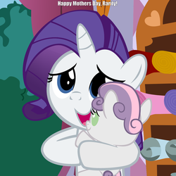 Size: 3200x3200 | Tagged: safe, artist:beavernator, rarity, sweetie belle, pony, unicorn, g4, baby, baby belle, baby pony, beavernator is trying to murder us, blue eyes, caption, cute, diasweetes, foal, fridge horror, high res, horn, implications, mother and daughter, mother's day, the implications are horrible, younger