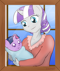 Size: 841x1000 | Tagged: safe, artist:empyu, twilight sparkle, twilight velvet, anthro, g4, 30 minute art challenge, baby, baby pony, babylight sparkle, duo, foal, mother and daughter, mother's day