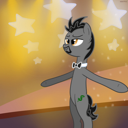 Size: 600x600 | Tagged: safe, artist:hudoyjnik, pony, beard, bipedal, bowtie, dollar sign, goatee, iron man, ponified, solo, tony stark