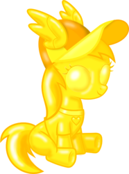 Size: 596x800 | Tagged: safe, artist:lumorn, edit, noi, g4, clothes, fangirl, female, filly, gold, hat, heart, rainbow dash fanclub, shirt, simple background, sitting, smiling, solo, statuette, t-shirt, transparent background, vector, wings