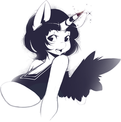 Size: 986x1000 | Tagged: safe, artist:meeksheep, artist:stickysheep, oc, oc only, alicorn, anthro, semi-anthro, arm hooves, black and white, breasts, female, grayscale, nudity, short hair, sparkles