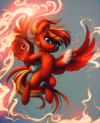 Size: 1536x1891 | Tagged: safe, artist:katputze, oc, oc only, oc:fire strike, pegasus, pony, bandage, fire, solo