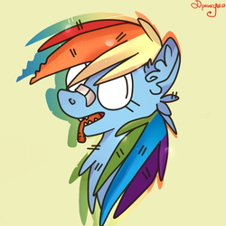 Size: 1111x1111 | Tagged: safe, artist:drunkoyoshi, rainbow dash, g4, bandaid, bandaid on nose, blank eyes, female, portrait, solo