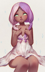 Size: 800x1280 | Tagged: dead source, safe, artist:frali, sweetie belle, human, g4, clothes, dark skin, dress, female, humanized, lips, moderate dark skin, no pupils, solo