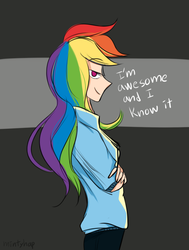 Size: 708x935 | Tagged: dead source, safe, artist:mintyhap, rainbow dash, human, g4, female, humanized, solo