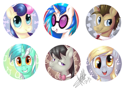 Size: 1280x894 | Tagged: safe, artist:hoof34, bon bon, derpy hooves, dj pon-3, doctor whooves, lyra heartstrings, octavia melody, sweetie drops, time turner, vinyl scratch, earth pony, pegasus, pony, unicorn, g4, background six, female, male, mare, stallion