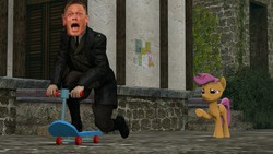 Size: 1280x720 | Tagged: safe, scootaloo, g4, 3d, crossover, gmod, john cena, sad, thief, why, why not, wwe