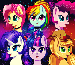 Size: 1024x891 | Tagged: safe, artist:jacky-bunny, applejack, fluttershy, pinkie pie, rainbow dash, rarity, twilight sparkle, friendship through the ages, g4, alternate hairstyle, country applejack, folk fluttershy, mane six, rainbow punk