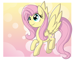 Size: 1000x800 | Tagged: safe, artist:deadlycomics, fluttershy, pegasus, pony, g4, female, flying, looking away, looking up, mare, smiling, solo, spread wings, wings