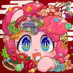 Size: 1024x1024 | Tagged: safe, artist:mosamosa_n, maud pie, pinkie pie, g4, candy, cute, diapinkes, flower, lollipop, pinkamena diane pie, sugar rush