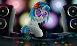 Size: 5000x3000 | Tagged: safe, artist:denial-is-tragic, dj pon-3, vinyl scratch, pony, unicorn, g4, female, headphones, solo, turntable