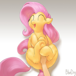 Size: 2000x2000 | Tagged: safe, artist:bluedrg19, fluttershy, human, pegasus, pony, g4, bellyrubs, cute, disembodied hand, eyes closed, female, floppy ears, gradient background, hand, happy, high res, laughing, legs in air, mare, misleading thumbnail, on back, open mouth, petting, shyabetes, signature, simple background, smiling, solo focus, tickling, underhoof, white background