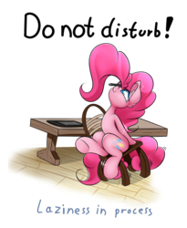Size: 2300x2800 | Tagged: safe, artist:madacon, pinkie pie, earth pony, pony, g4, chair, desk, female, high res, i have done nothing productive all day, lazy, simple background, solo, stylus, tablet, tablet pen, transparent background