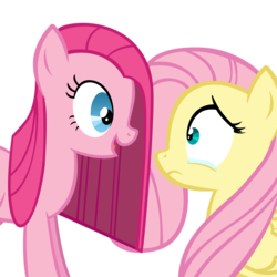 Size: 10000x10000 | Tagged: safe, artist:mmdfantage, fluttershy, pinkie pie, g4, absurd resolution, crying, pinkamena diane pie, scared, simple background, transparent background, vector