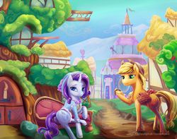 Size: 2000x1572 | Tagged: safe, artist:viwrastupr, applejack, rarity, g4, butt, golden oaks library, plot