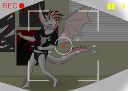 Size: 1280x905 | Tagged: safe, artist:jazzy-sparks, fizzle, dragon, g4, briefs, clothes, gothic fizzle, metal, music, spying, underwear