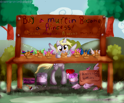 Size: 2000x1657 | Tagged: safe, artist:everlastingderp, derpy hooves, pegasus, pony, g4, fake horn, female, mare, muffin, sale, solo