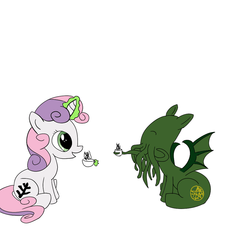 Size: 1024x1024 | Tagged: safe, artist:unity, sweetie belle, g4, cthulhu, elder sign, magic, ponified, tea