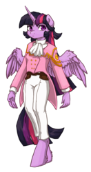 Size: 774x1463 | Tagged: safe, artist:koviry, twilight sparkle, alicorn, anthro, g4, clothes, crossover, female, jacket, sakura wars, solo, twilight sparkle (alicorn)