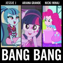 Size: 894x894 | Tagged: safe, pinkie pie, sonata dusk, twilight sparkle, equestria girls, g4, ariana grande, bang bang (song), jessie j, nicki minaj, song reference, watermark