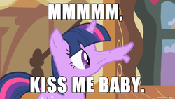 Size: 610x343 | Tagged: safe, screencap, twilight sparkle, g4, party of one, faic, great moments in animation, hoers, image macro, kissy face, meme