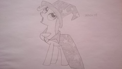 Size: 1536x864 | Tagged: safe, artist:norikago, trixie, pony, unicorn, g4, female, monochrome, solo, traditional art