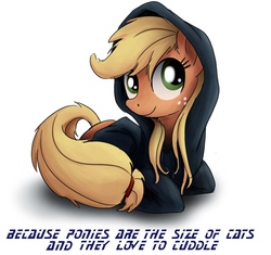 Size: 799x750 | Tagged: safe, artist:xioade, edit, applejack, earth pony, pony, g4, clothes, cute, female, hoodie, prone, smiling, solo