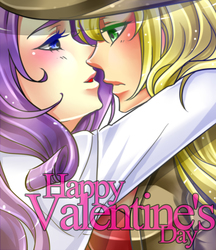 Size: 1238x1430 | Tagged: safe, artist:yuu, applejack, rarity, human, g4, female, humanized, lesbian, pixiv, ship:rarijack, shipping