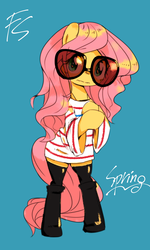 Size: 750x1250 | Tagged: safe, artist:30clock, fluttershy, pony, g4, bipedal, clothes, female, simple background, solo, sunglasses