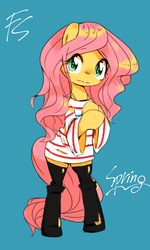 Size: 750x1250 | Tagged: dead source, safe, artist:30clock, fluttershy, pony, g4, bipedal, clothes, female, simple background, solo