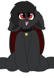 Size: 1280x1829 | Tagged: safe, artist:pegamutt, oc, oc only, oc:qetesh, bat pony, pony, collar, fangs, flexible, pet play, solo, splits, tongue out