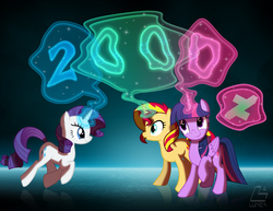 Size: 1400x1080 | Tagged: safe, artist:light262, rarity, sunset shimmer, twilight sparkle, alicorn, pony, g4, counterparts, deviantart, deviantart logo, female, magic, magical trio, mare, twilight sparkle (alicorn), twilight's counterparts