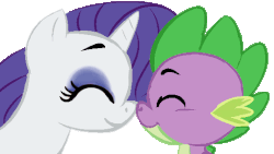 Size: 539x303 | Tagged: safe, artist:pia-sama, edit, rarity, spike, dragon, pony, unicorn, g4, age difference, animated, baby, baby dragon, boop, cute, eyes closed, eyeshadow, female, imma snuggle you, male, mare, noseboop, nuzzling, raribetes, rubbing, ship:sparity, shipping, simple background, smiling, spikabetes, spikelove, straight, transparent background