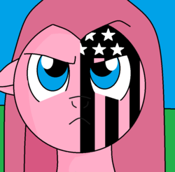 Size: 812x798 | Tagged: safe, artist:kallisti, pinkie pie, g4, album cover, american beauty/american psycho, face paint, fall out boy, ponified