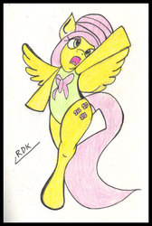 Size: 449x670 | Tagged: safe, artist:rdk, fluttershy, g4, female, solo, superhero, traditional art