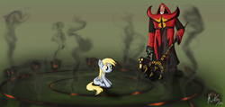Size: 1680x797 | Tagged: safe, artist:neare, derpy hooves, pegasus, pony, g4, clothes, crossover, dota 2, female, mare, robe, spell gone wrong, staff, video game, warlock