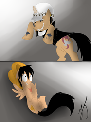 Size: 1280x1707 | Tagged: safe, artist:yutel-chan, monkey d. luffy, one piece, ponified, trafalgar d. water law