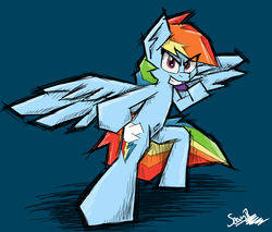 Size: 1600x1360 | Tagged: safe, artist:sheandog, rainbow dash, pegasus, pony, g4, backwards cutie mark, belly button, bipedal, female, mare, signature, simple background, solo