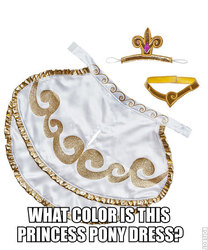 Size: 470x566 | Tagged: safe, princess cadance, g4, clothes, dress, image macro, meme, no pony, toy, white and gold or black and blue dress meme