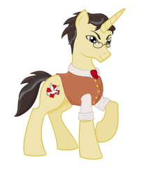 Size: 1344x1552 | Tagged: safe, artist:samuraivalerie, pony, unicorn, medic, medic (tf2), ponified, raised hoof, team fortress 2