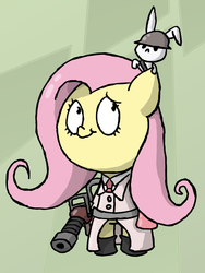 Size: 650x863 | Tagged: safe, angel bunny, fluttershy, g4, fluttermedic, medic, medic (tf2), parody, soldier, soldier (tf2), team fortress 2